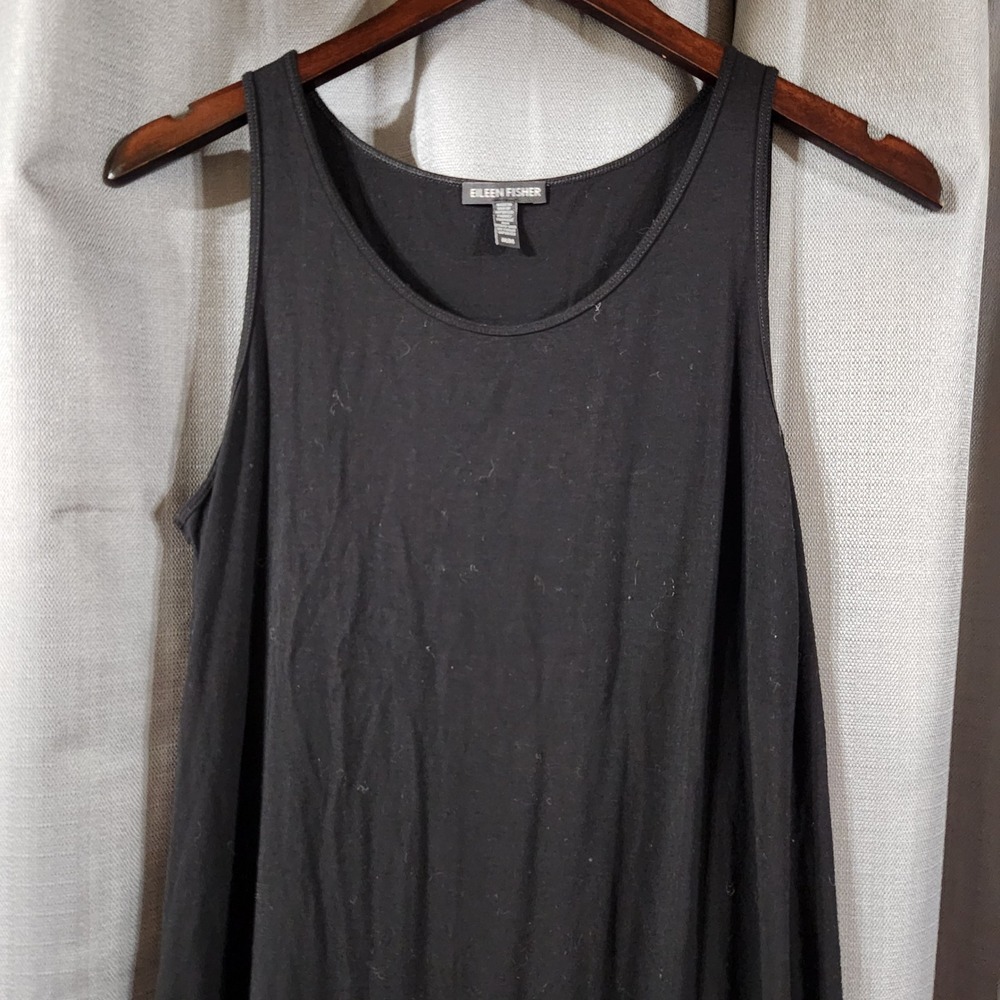Eileen Fisher Black Viscose Spandex Sleeveless Scoop Neck Midi Tank Dress Medium